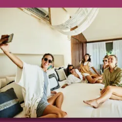 group of females smiling and celbrating arrival @ AirBnb in st.martin