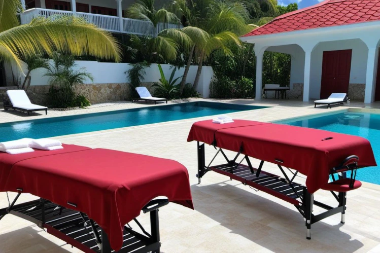 two mobile massage tables at residence by the pool for mobile massage in st maarten